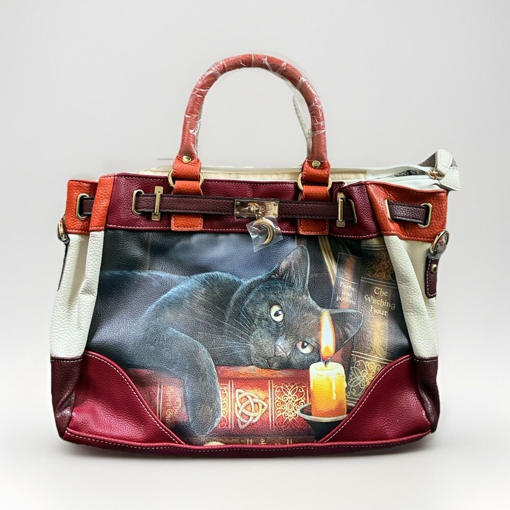 The Bradford Exchange Cat Applique Shoulder Bag Detachable Strap Burgundy - NEW!